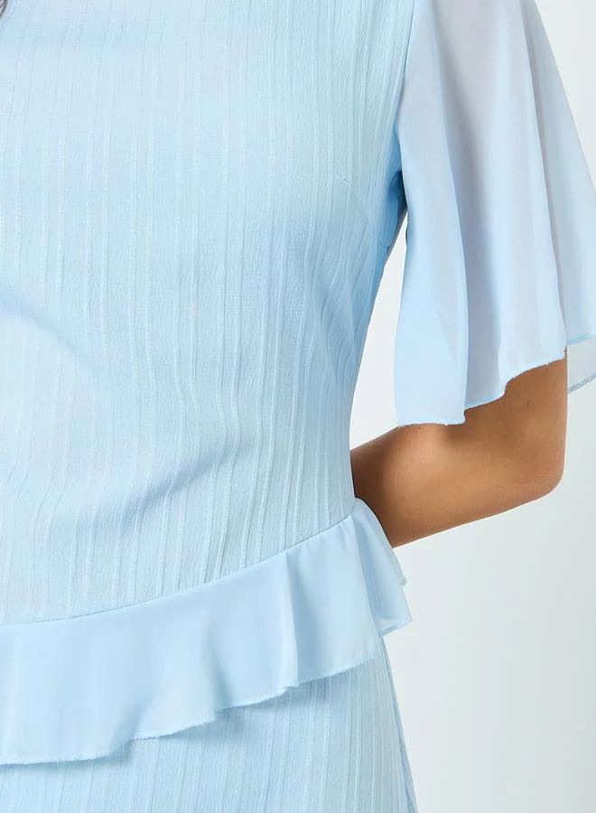 Styli Women Blue Textured A-Line Midi Dress